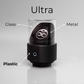 Slow Feeder Ultra with glass bean container, aluminium disc and black housing, materials labelled